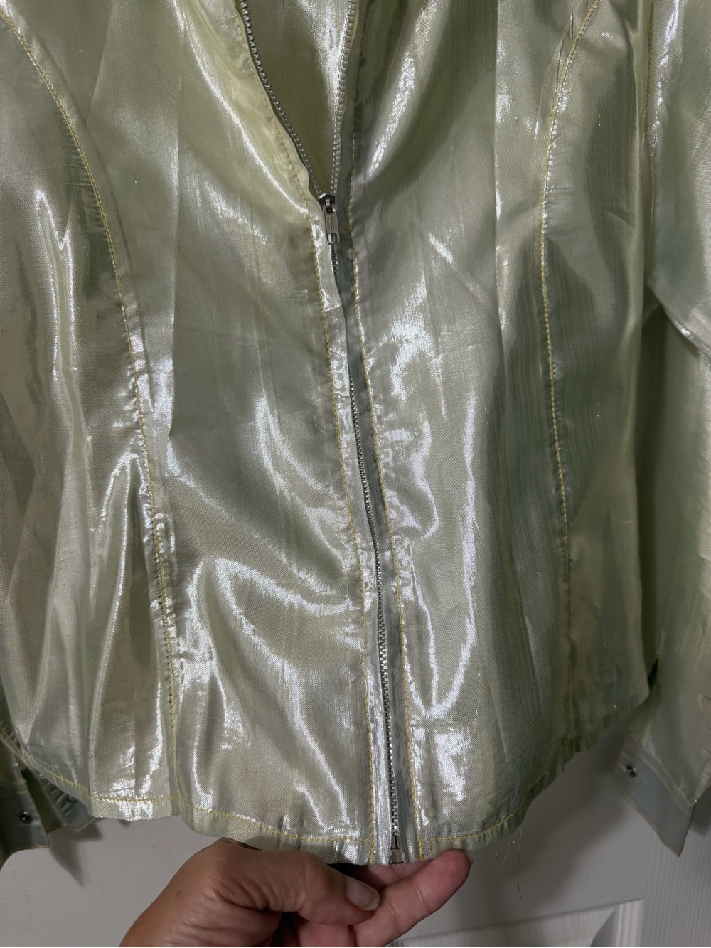 Women’s Shimmery Light Green Zip Blouse
